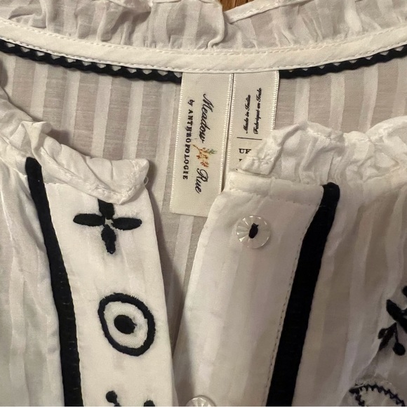 Anthropologie Meadow Rue Meila Embroidered Peasant Peplum Blouse Top Size 0 - Picture 8 of 10